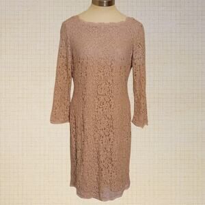 Adrianna Papell Pink Floral Lace Sheath Dress Size 12 3/4 Sleeve Formal